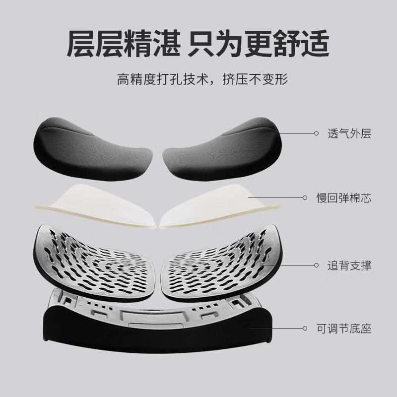 佳奥人体工学靠垫办公室护腰靠背垫护腰椅子腰托靠垫久坐腰垫座椅腰靠 经典款黑-上下调节