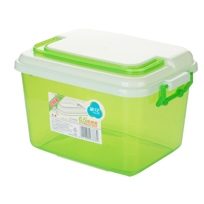 茶花（CHAHUA）茶花小号收纳箱化妆品收纳箱6.5L提把透明整理箱密封塑料收纳盒 【6.5L一个装】绿色 6.5L