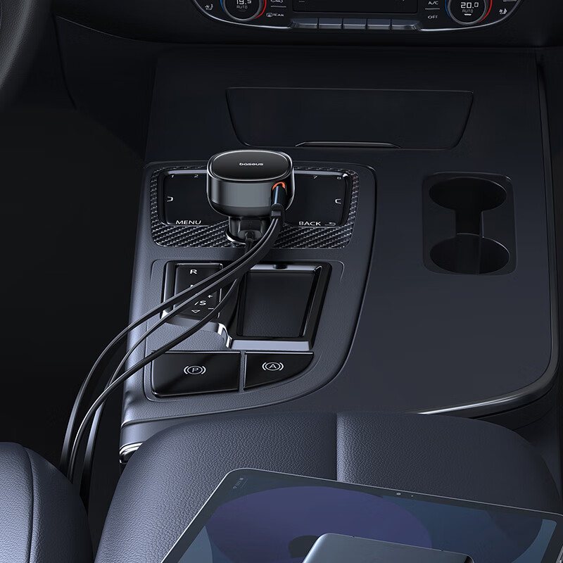 倍思（Baseus）车载充电器点烟器一拖三超级快充转换器自带伸缩线适用苹果华为U