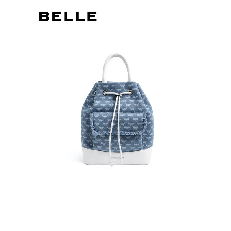 百丽时尚休闲字母牛仔双肩包女2023夏季新款双肩包X6697BX3 蓝色 F