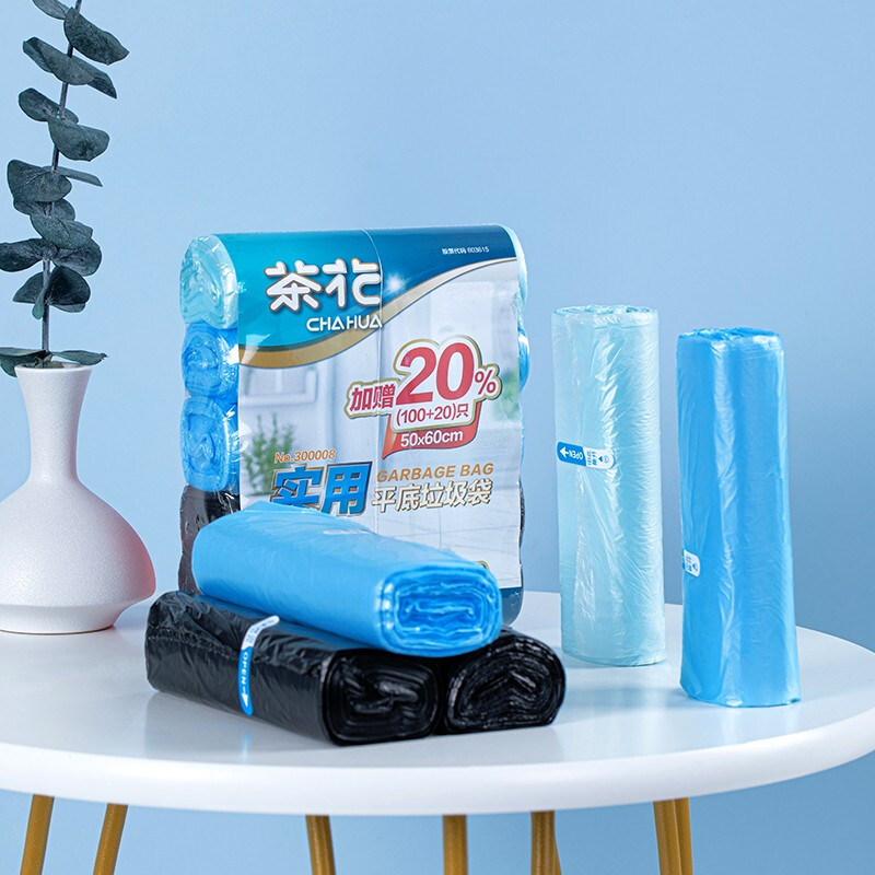 茶花平扣垃圾袋厨房卫生间一次性塑料袋办公室宿舍实用垃圾袋 实用垃圾袋5卷装L20