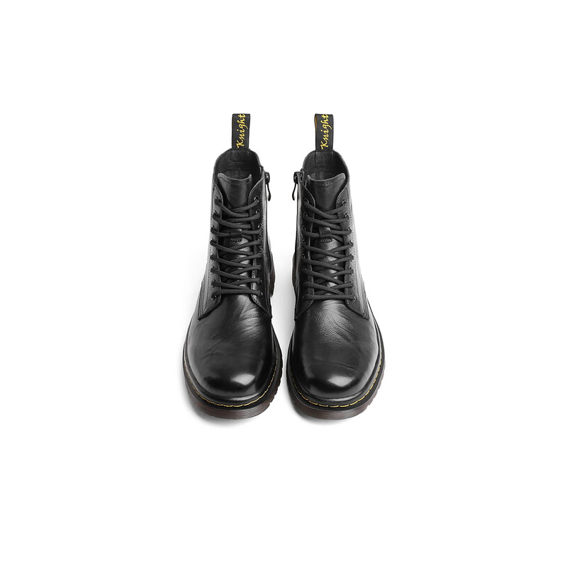 百丽潮搭马丁靴男2023冬季新款商场同款牛皮褶皱英伦风工装靴8CM01DD3 黑色 38