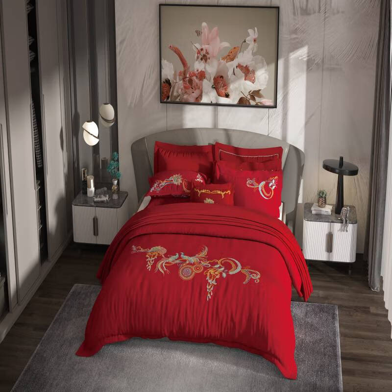 【门店同款】富安娜（fuanna）婚庆六件套 灵犀雀动 加大 1.8m床（230*229cm）