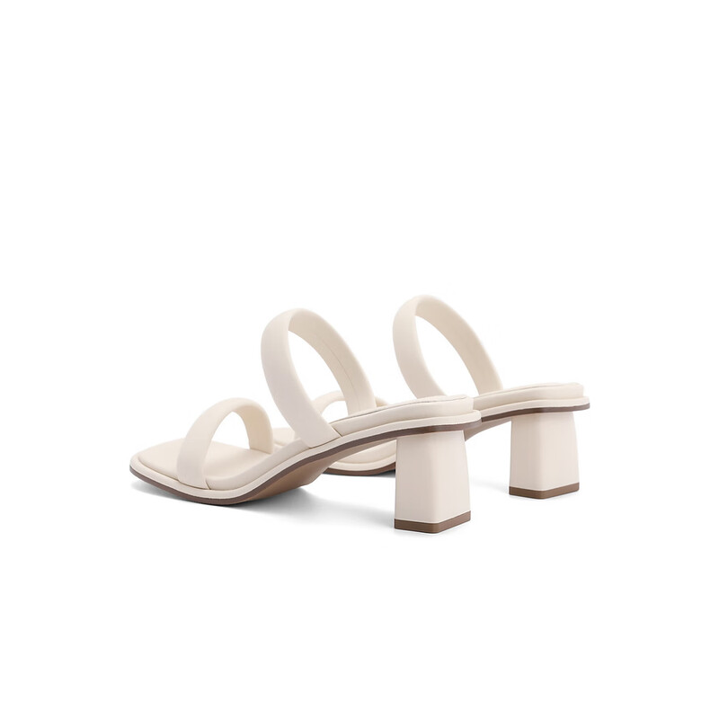 百丽简约一字拖女2023夏季新商场同款方头气质凉拖Z8T1DBT3 米色 38