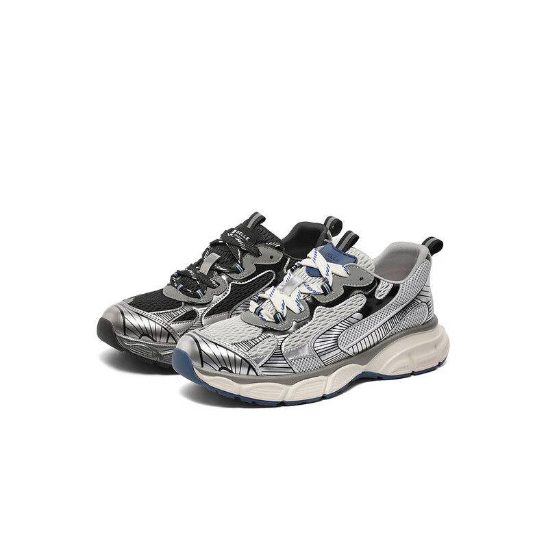 百丽潮酷撞色休闲鞋男2023冬新网面透气轻便运动风老爹鞋A1290CM3 灰色 38