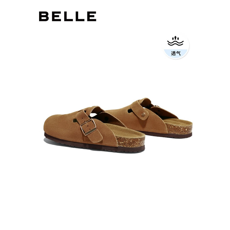 百丽慵懒勃肯鞋男鞋2023夏季新款外穿一脚蹬包头拖A1076BT3 土黄 39