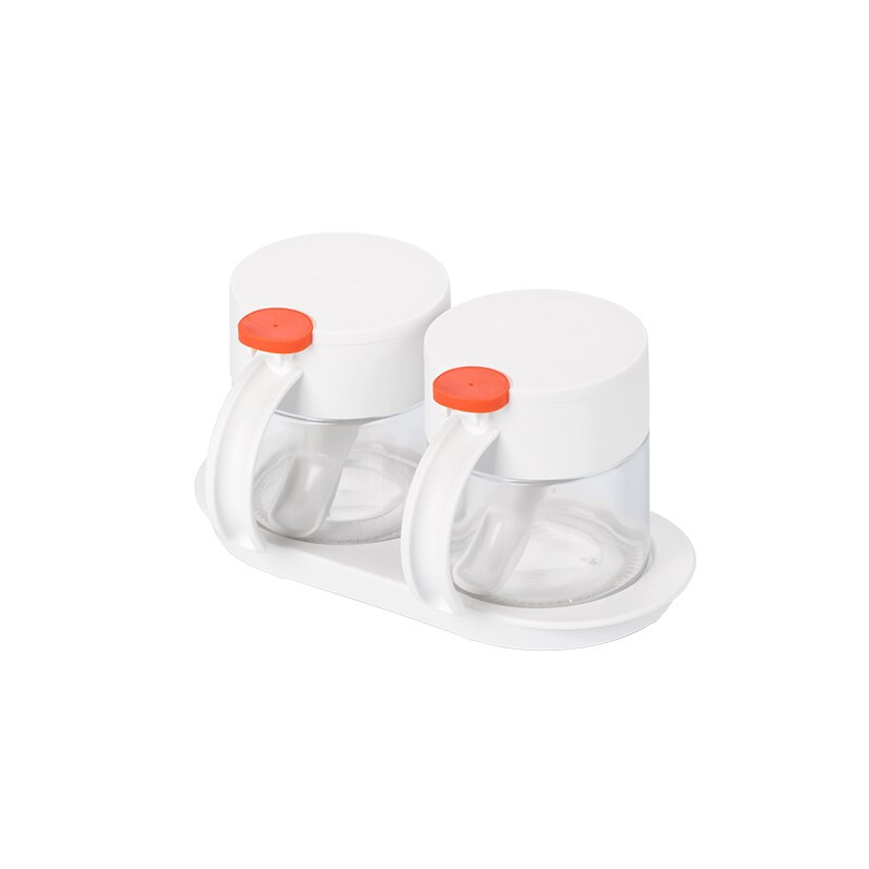 茶花圆点调味盒玻璃盐罐厨房用品厨房圆点玻璃调味架调料罐 圆点双组玻璃调味瓶 橙色