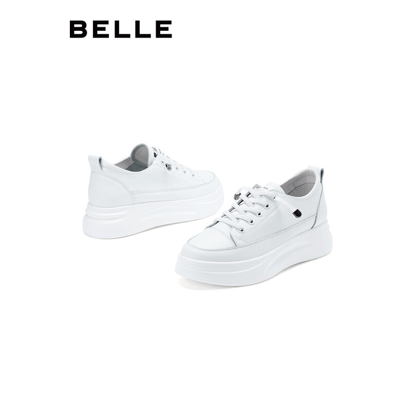 百丽小白鞋女鞋春夏商场新款厚底增高一脚蹬单鞋透气休闲鞋子女预售 白色 37