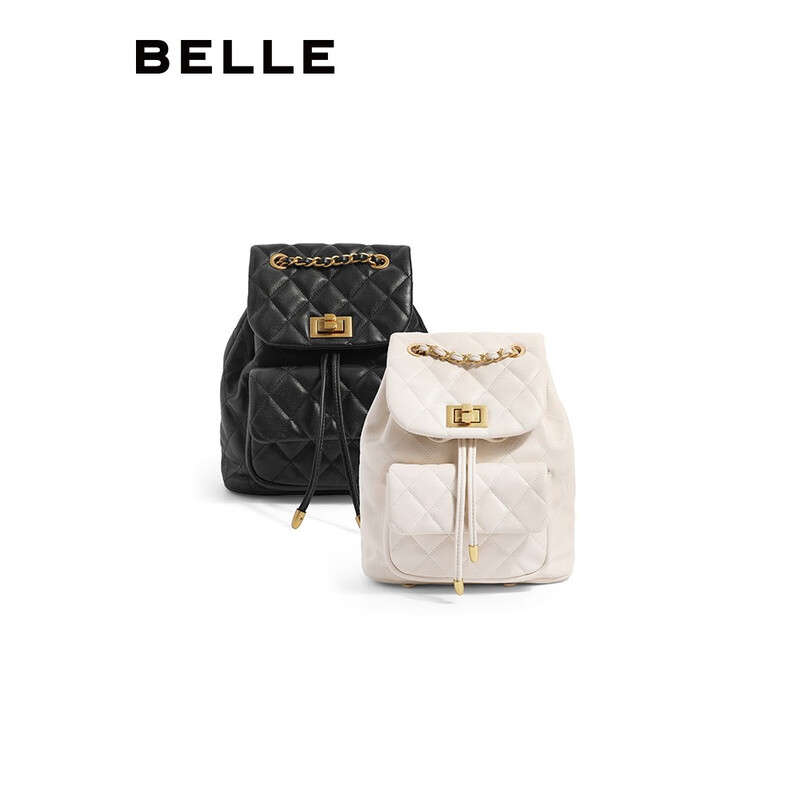 百丽时尚百搭小香风菱格绗缝链条包气质休闲双肩包X6289CX2 典雅黑 F