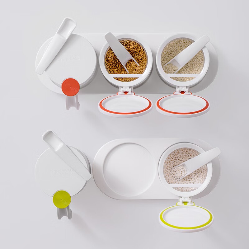 茶花圆点调味盒玻璃盐罐厨房用品厨房圆点玻璃调味架调料罐 圆点双组玻璃调味瓶 橙色