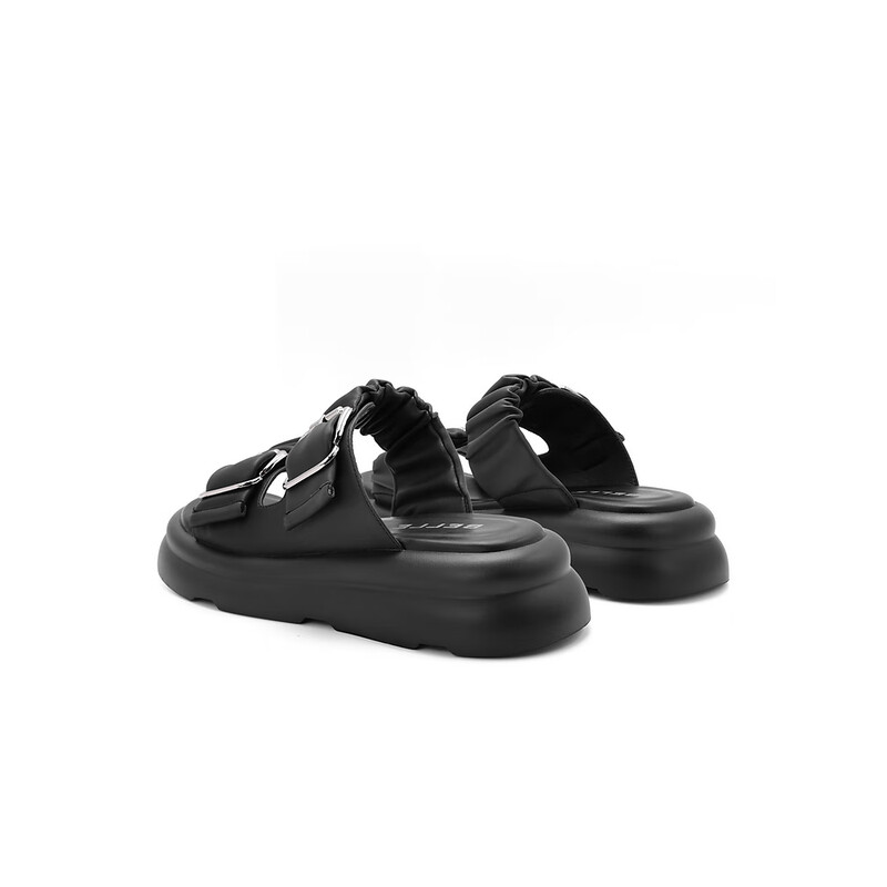 百丽扣带沙滩凉拖女2023夏季新款抽褶凉拖B1284BT3 黑色 37