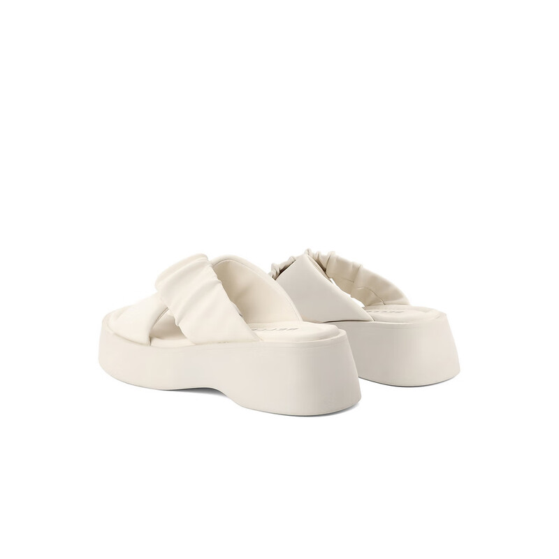 百丽交叉鞋面拖鞋女2023夏季新款厚底一脚蹬拖鞋B1292BT3 米色(建议拍大一码) 39