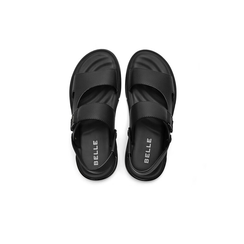 百丽日常皮凉鞋男2023夏季新款商场同款牛皮真皮沙滩凉鞋7YG01BL3 黑色 43