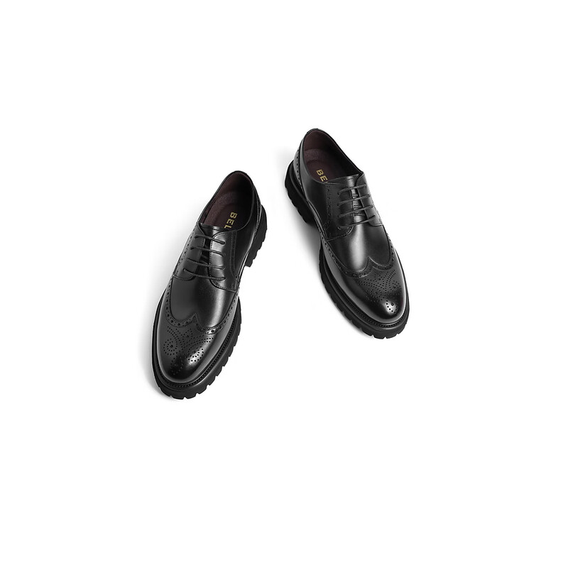 百丽商务正装鞋男2023春新牛皮革英伦风布洛克雕花皮鞋A0775AM3 黑色 41
