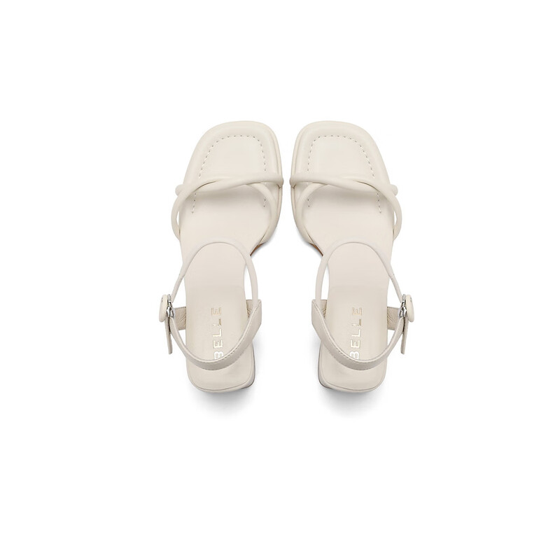 百丽一字带凉鞋女2023夏季新商场同款气质高跟凉鞋Z9L1DBL3 米白 38