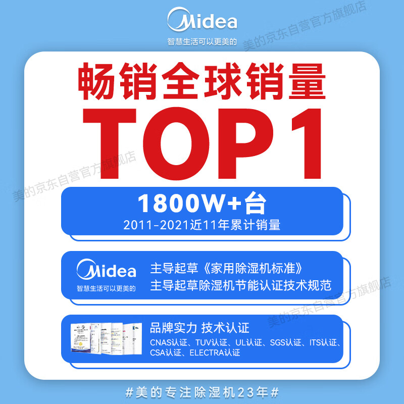 美的（Midea）除湿机/抽湿机 除湿量12升/天 家用轻音吸湿器地下室干燥机干衣净化 地下室抽湿器CF12BD/N7-DN
