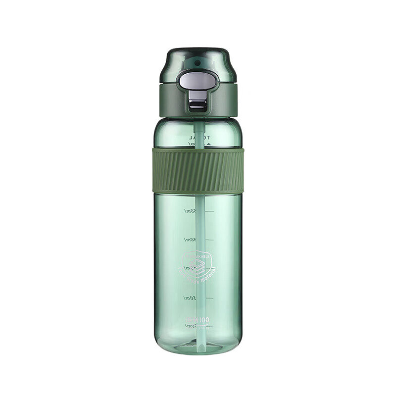 bianli 倍乐 大容量水杯耐高温男士夏季便携式水壶健身弹盖带吸管直身塑料杯 丛林绿800ml