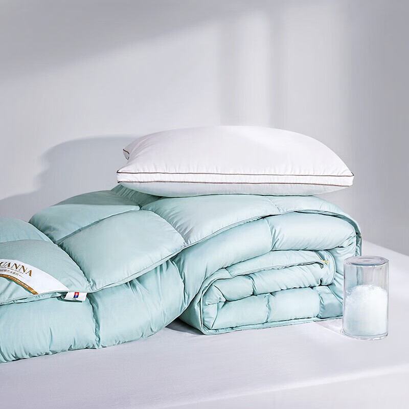 富安娜家纺超柔羽绒被子 白鹅绒被芯冬天厚被褥盖被单双人被【线下同款】1.5米/1.8米床（203*229cm)绿