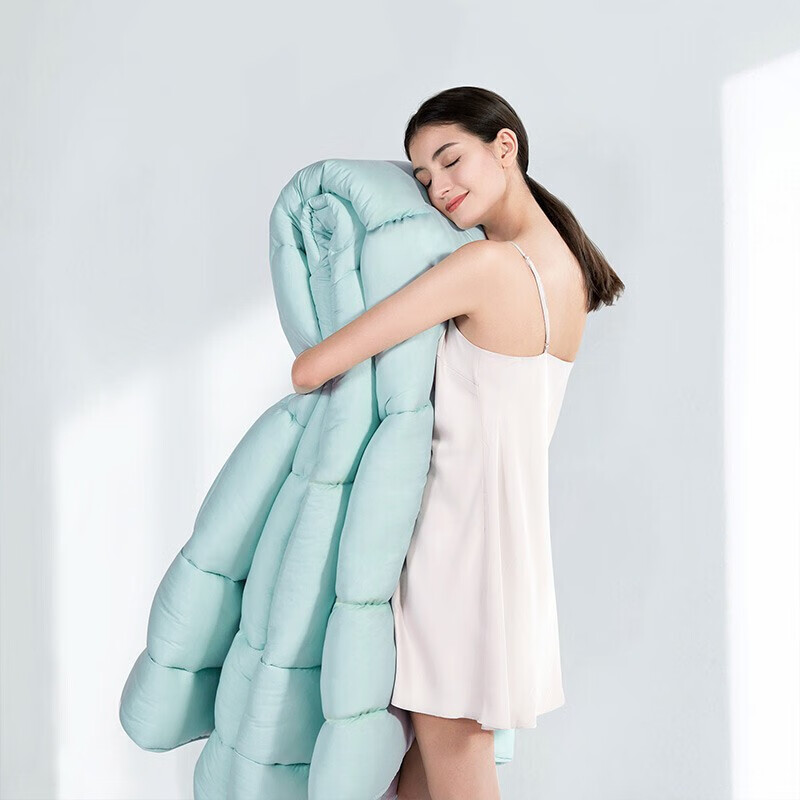 富安娜家纺超柔羽绒被子 白鹅绒被芯冬天厚被褥盖被单双人被【线下同款】1.5米/1.8米床（203*229cm)绿