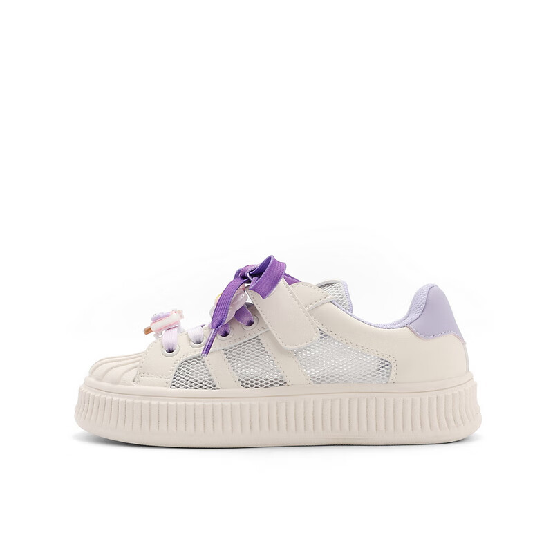 百丽可爱板鞋童鞋2023夏季新商场同款贝壳头饼干鞋38060B83 白色/紫色 28