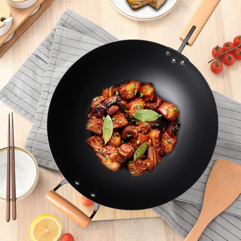 康巴赫铁锅无涂层家用米纹炒锅真防锈耐腐蚀炒菜锅电磁炉煤气灶通用34cm KGW-C34JT