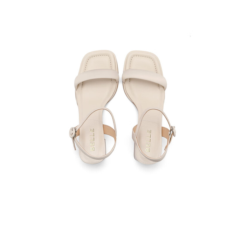 百丽简约一字带凉鞋女2023夏季新商场同款羊皮革通勤凉鞋Z9B1DBL3 米白 36