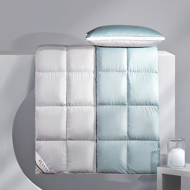 富安娜家纺超柔羽绒被子 白鹅绒被芯冬天厚被褥盖被单双人被【线下同款】1.5米/1.8米床（203*229cm)绿