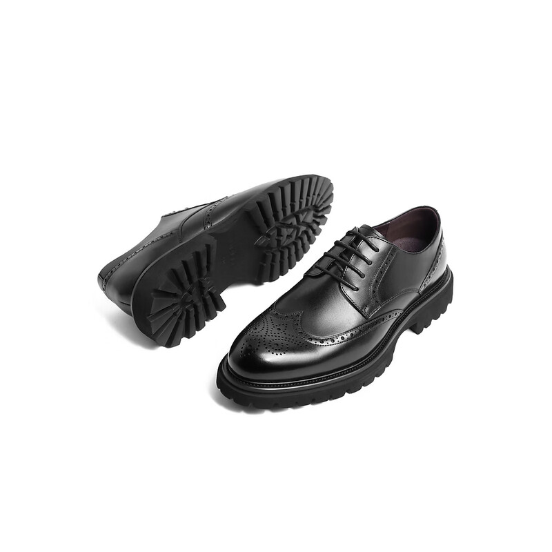百丽商务正装鞋男2023春新牛皮革英伦风布洛克雕花皮鞋A0775AM3 黑色 41