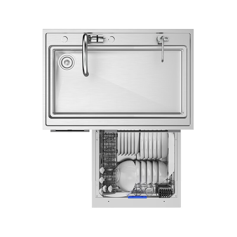 美的集成水槽洗碗机一体去残水13套洗消烘存四星消毒1000G反渗透净水器 双一级水效58L大单槽 LX30P