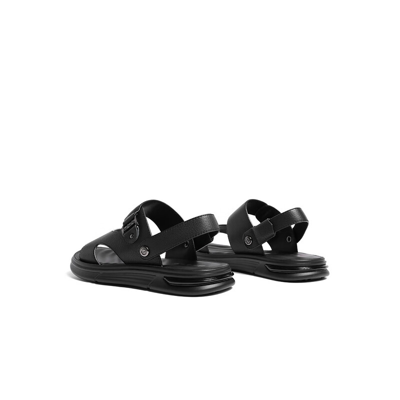 百丽日常皮凉鞋男2023夏季新款商场同款牛皮真皮沙滩凉鞋7YG01BL3 黑色 43