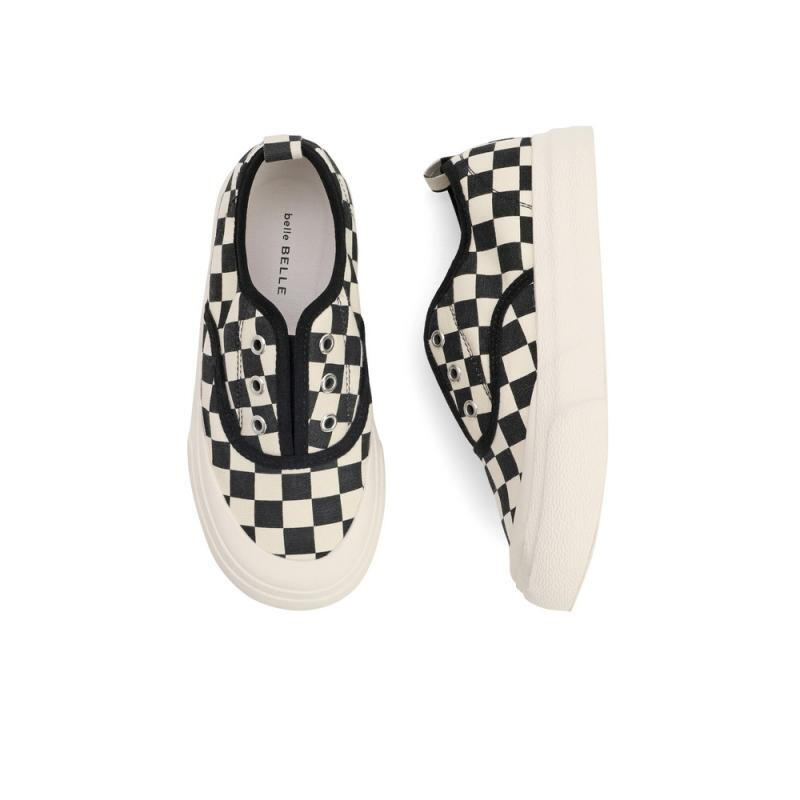 百丽棋盘格童鞋女商场同款丑萌撞色帆布鞋休闲鞋D6222A82 黑色 32