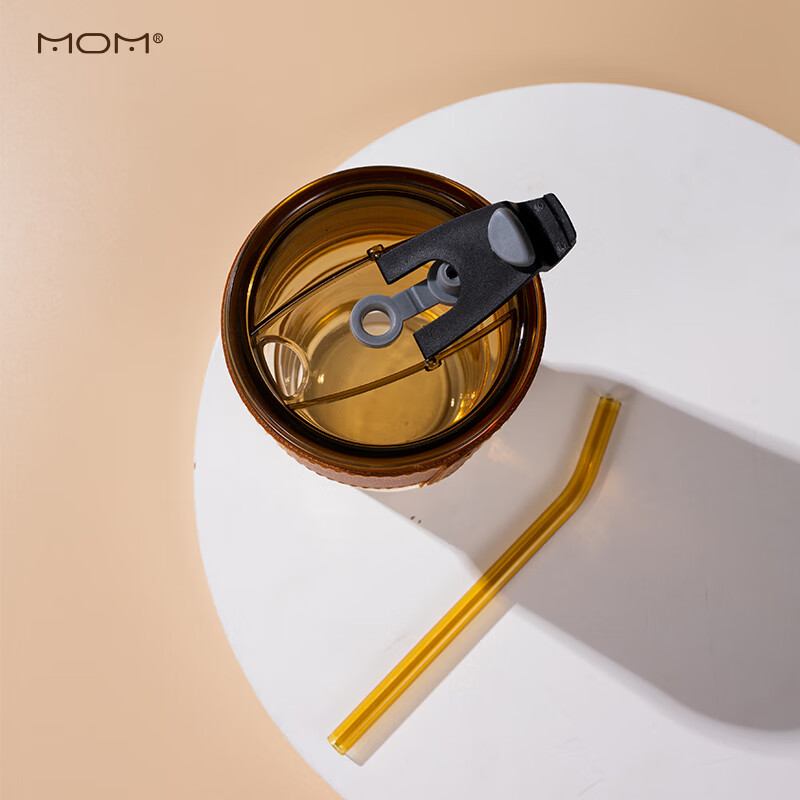 MOM 吸管杯玻璃水杯咖啡杯商务礼品批发活动礼采购送客户6127/6128 带盖吸管玻璃杯400ml