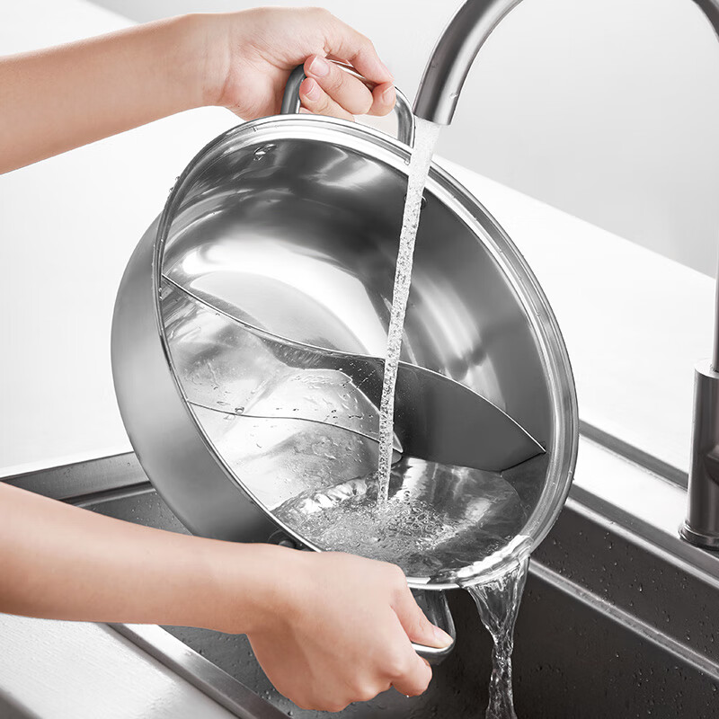 美的（Midea）火锅304不锈钢鸳鸯锅30CM火锅盆汤锅加厚锅具电磁炉通用TG30Z09Y