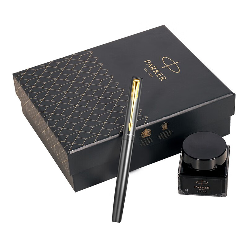 派克（PARKER）钢笔签字笔 商务送礼男女生日礼物学生练字文具 威雅XL经典黑金夹墨水笔+深灰迷你墨水礼盒