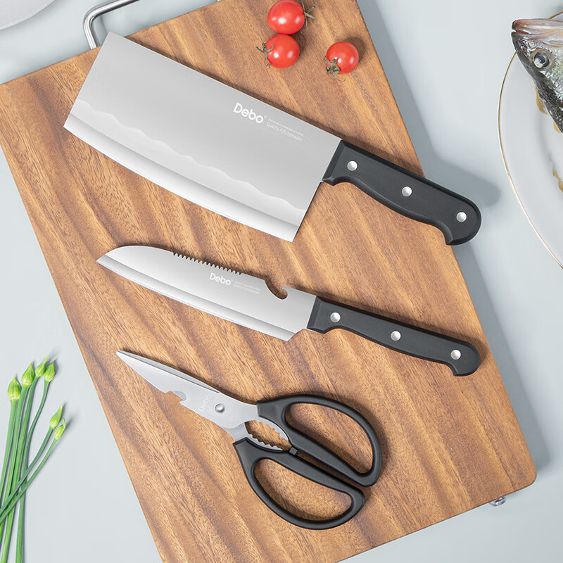 Debo德铂艾力克菜刀水果刀剪刀套装 3件套