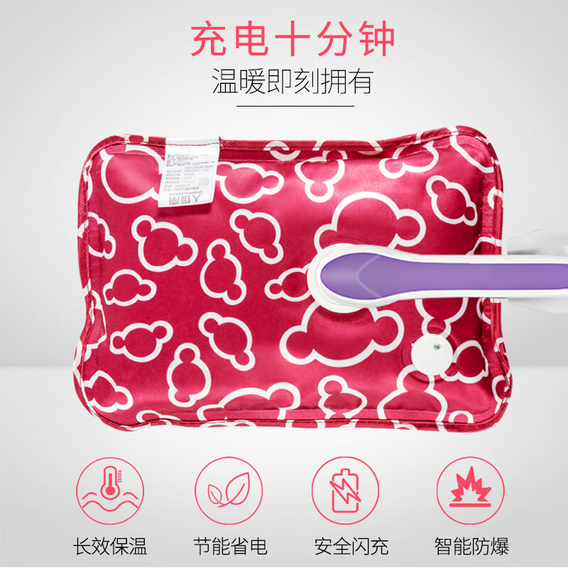 南极人（Nanjiren）充电热水袋防爆电暖宝暖手宝毛绒热宝暖水袋注水可爱煖宝宝 兔子刺绣-粉色【双插手 可拆洗】