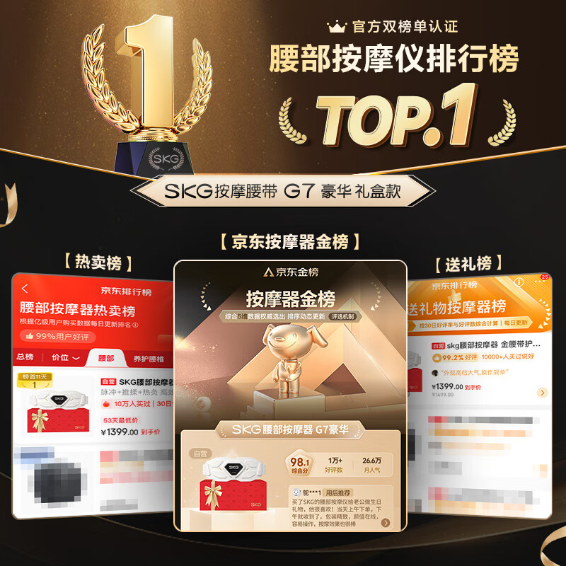 skg腰部按摩仪 G7豪华款【TOP榜+礼盒款】金腰带暖腹护腰椎暖宫脉冲按摩器 520情人节礼物送男女友