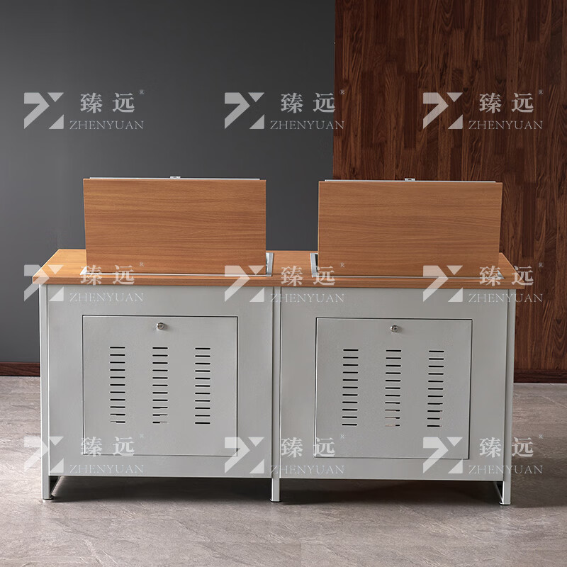 臻远ZY4012417隐藏式翻转电脑桌培训桌办公桌B款双人位