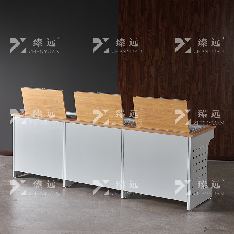 臻远ZY4012436隐藏式翻转电脑桌培训桌办公桌D款三人位