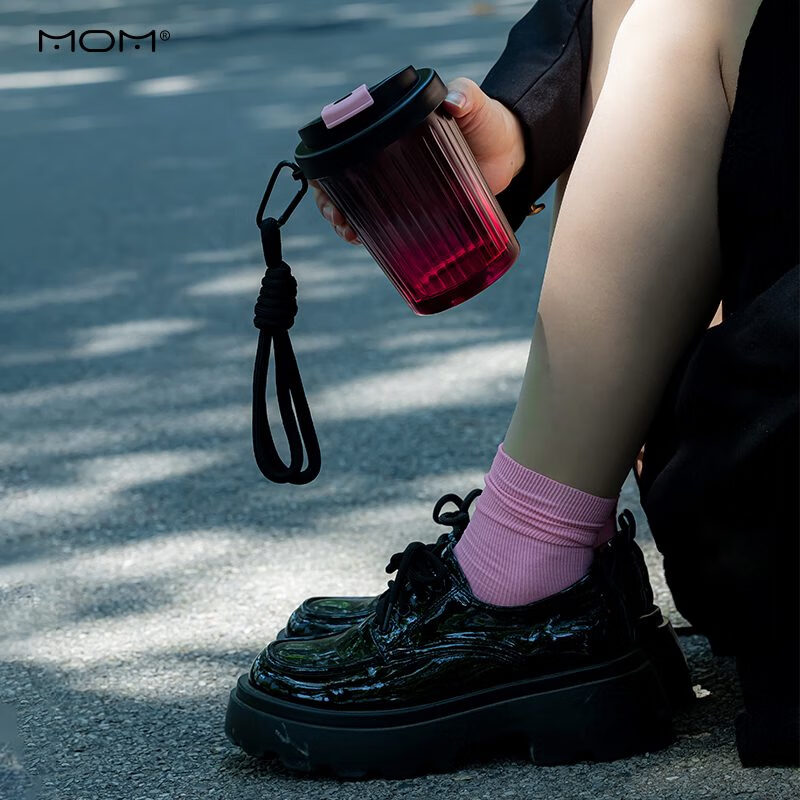 山重山咖啡杯女学生玻璃水杯车载夏季高颜值水杯便携式设计感直饮杯6121 甜酷黑粉420ml 0只