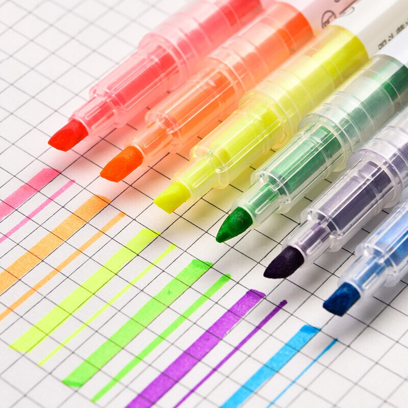 得力（deli） 彩色荧光笔 双头粗细尖记号笔 试复习重点标记笔 学生文具用品 圆杆荧光色-6色