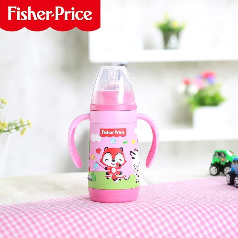 Fisher-Price 婴儿保温杯鸭嘴杯奶瓶儿童保温杯吸管杯外出饮水杯6个月 粉色300ML一杯五用（奶嘴+吸嘴+鸭嘴）