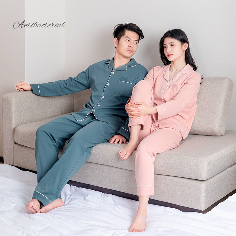 TUORen驼人康君女睡衣双面棉抑菌家居服套装柔软舒适长袖送女友浪漫礼物 灰粉 XXL