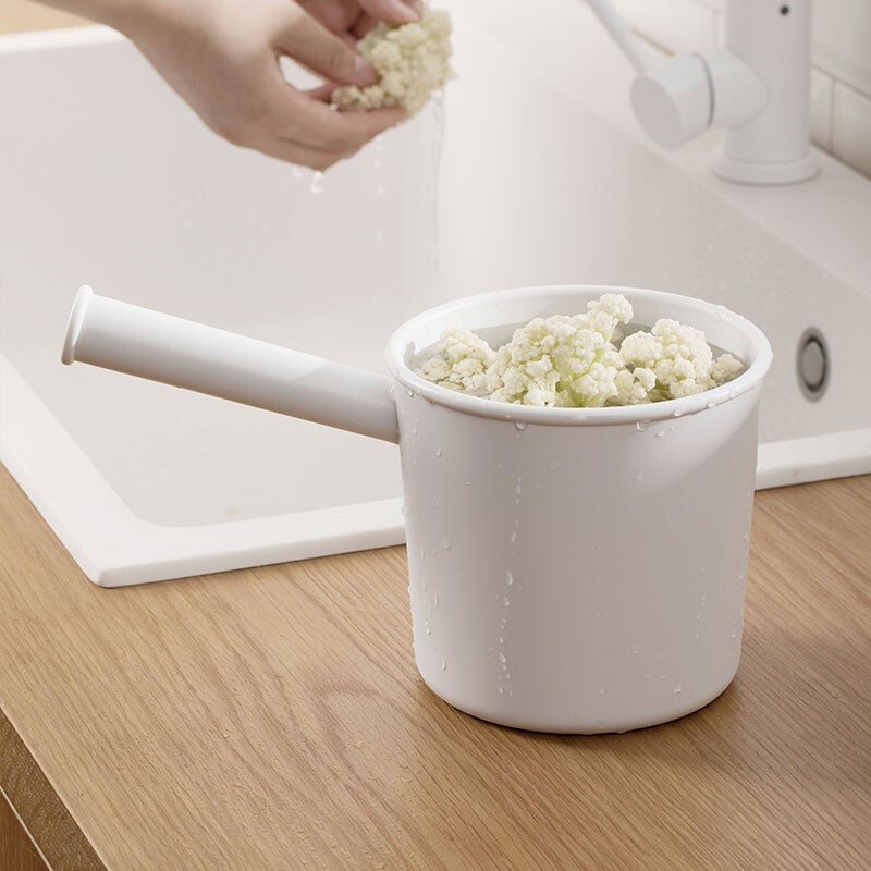 茶花朴简日式单手桶 家用厨房水瓢 浇花长柄水勺沐浴塑料手桶 贝利单手勺