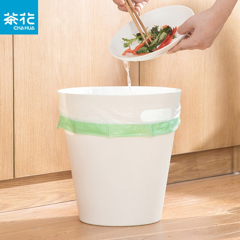 茶花穿绳式垃圾袋加厚自动收口家用厨房卫生间点断式一次性塑料袋 【60只颜色随机】穿绳式垃圾袋(45*50cm)