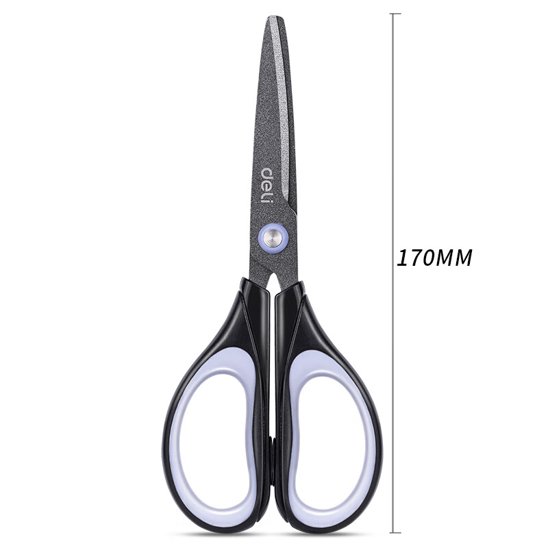 得力（deli） 防粘剪刀 软包胶防滑握柄 耐用锋利 办公家用 办公用品 特氟龙防粘黑色6055