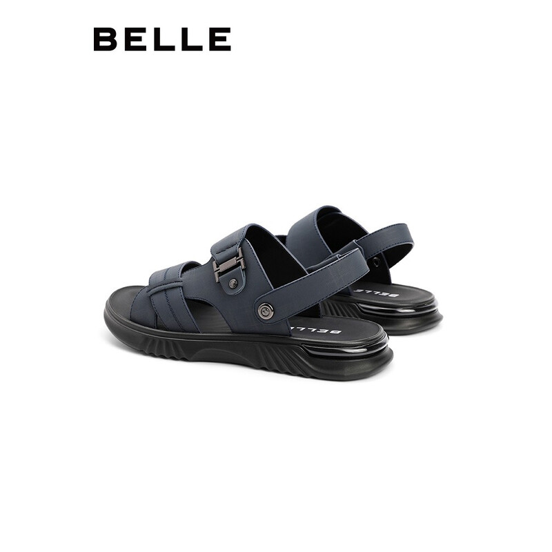 百丽休闲凉鞋男商场同款牛皮凉拖两穿软底沙滩鞋7NZ01BL2 蓝色 43