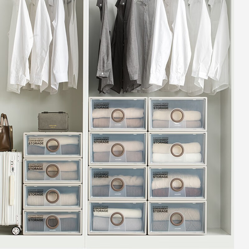 茶花（CHAHUA） 茶花抽屉式收纳柜透明收纳箱衣服储物柜塑料收纳盒家用卧室 2层】B450L 30.5L*2（45*35*30