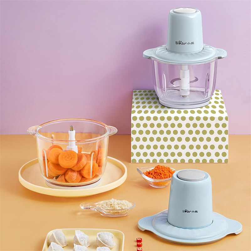 小熊（Bear）2升绞肉机 家用电动玻璃多能料理机绞馅机碎肉打肉机切菜搅拌机QSJ-C03B1[蓝色]