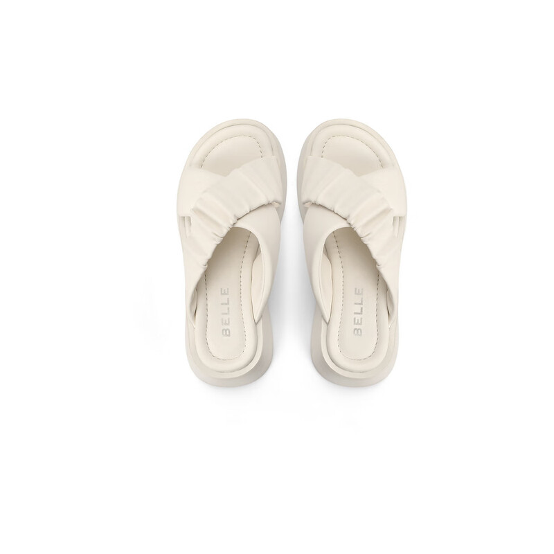 百丽交叉鞋面拖鞋女2023夏季新款厚底一脚蹬拖鞋B1292BT3 米色(建议拍大一码) 39